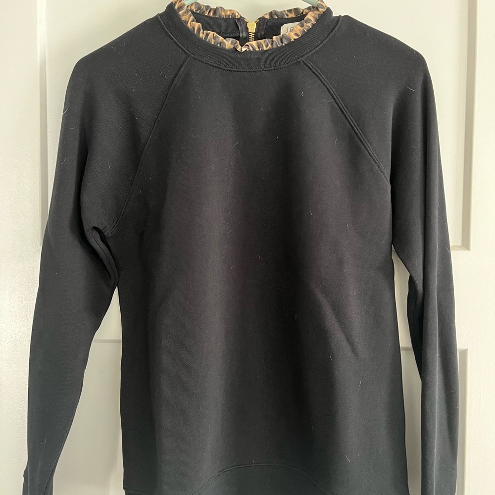J. Crew sweatshirt. Zipper and leopard trim.